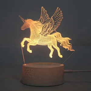 Yaratıcı uçan at Pegasus desen 3d gece ışıkları çocuklar için 7 renk dokunmatik anahtarı hayvan lamba anime lambaları led gece işık