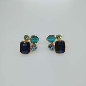 Fine <b>Stud</b> <b>Earrings</b> 316L Stainless Steel PVD Gold Plating Sustainable Resistant Blue Green Gemstone Jewelry - Product Image 1