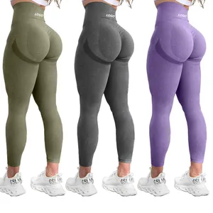 Benutzer definiertes Logo Plus Size Workout Fitness & Gym Wear Butt Lift Yoga Hose, 24 Farben Kontur Nahtlose enge Damen Casual Leggings