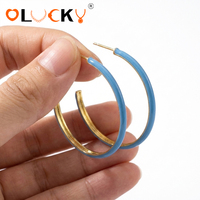 LUCKYJIU Fabricant de bijoux personnalisés, boucles d'oreilles créoles en acier inoxydable plaqué or 18 carats, entièrement émaillées, imperméables, pour femmes, à porter au quotidien