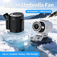 Ventilador de Sombrilla Recargable con Clip, Mini Ventilador Portátil de 3 Velocidades, Ventilador de Escritorio USB con Luz LED