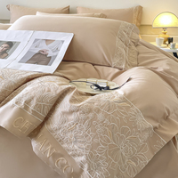 100% longue agrafe coton quatre pièces ensemble luxe industrie lourde broderie couleur unie drap de lit roi reine moderne usage domestique sac