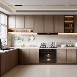 Muebles Modernos 2026, Gabinetes de Cocina de Madera Melamina Marrón de Lujo Personalizados con Fregadero, Mueble de Cocina Modular - Product Image 1