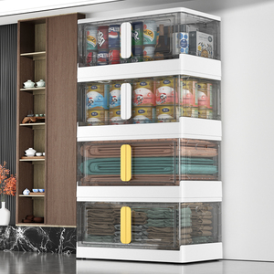 Large Capacity Foldable Plastic Storage Cabinet Toys Book Snack Organizer Double Door Collapsible Storage Box with Wheels