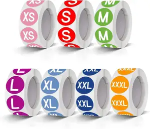 Clothing Size Stickers Colorful Round Self Adhesive Size Labels Waterproof Removable for T Shirt Clothes Tags Assorted Colors
