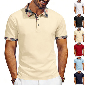 Polo de Manga Corta para Hombre, Cuello a Cuadros, Informal, Transpirable, Tejido de Punto, Color Sólido, Corte Regular - Product Image 1
