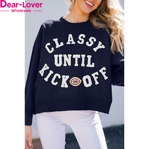 <span class=keywords><strong>Felpa</strong></span> allentata con lettere di <span class=keywords><strong>peluche</strong></span> da <span class=keywords><strong>donna</strong></span> di classe fino al calcio d'inizio - Product Image 4