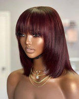 Bob pendek Burgundy 4x4 transparan renda penutupan Wig dengan poni rambut manusia Wig dengan pinggiran Murah Kualitas Bagus Untuk hitam wanita