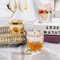 Bougie parfumée en gel de cire transparente en verre pour Noël, avec fleurs séchées, vente en gros, usine 2026