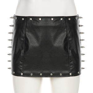 <span class=keywords><strong>Jupe</strong></span> Courte Sexy en Similicuir Noir pour Femme, Style Punk, avec Rivets, Sans <span class=keywords><strong>Culotte</strong></span>, Idéale pour l'Été - Product Image 3
