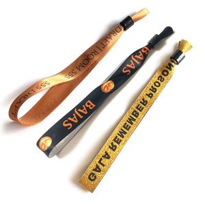 Custom <b>Wedding</b> Party Hand Band Gold Foil Screen Printed Logo Waterproof Woven Polyester Satin <b>Ribbon</b> Bracelet for Promotional - Product Image 1