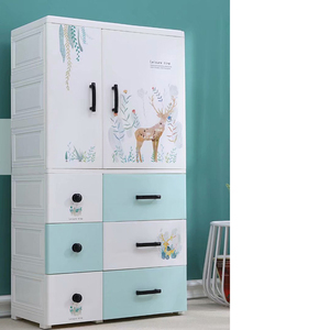 67 cm Cartoon Deer Design <strong>Double</strong> Door Open Baby Plastic Clothes Wardrobe with Storage <strong>Drawers</strong>
