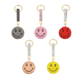 Fashion DIY Shiny Cute Smiley Face Keychain Rhinestone Cover Button Pendant Keychain Party Favor