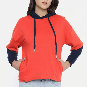 Sudadera con Capucha Extra Grande Personalizada para Mujer, Diseño Color Block, Hombros Caídos, Corte Corto, Tejido de Algodón y Fibra de Bambú, Ropa de Otoño - Product Image 4