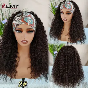 KEMY HAIR Perruque de luxe sans colle avec bandeau synthétique Perruques ondulées résistantes à la chaleur en fibre haute température fabriquées à la machine pour femmes