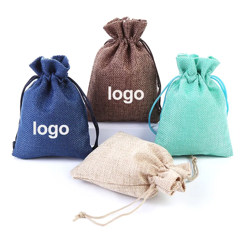 Sacos de linho ecológicos personalizados para embalagem de presente, sacos com cordão de juta para colar, bolsas para embalagem de joias