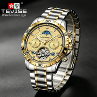 Montre Tourbillon Homme TEVISE avec Logo Personnalisé, Montre Mécanique Automatique de Luxe pour Homme avec Phase Lunaire