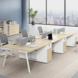 Bureau de travail moderne personnalisé 6 places avec cadre en acier et panneaux de bois Armoires optionnelles durables pour salle du personnel - Product Image 4