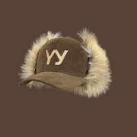 Gorra de béisbol de pana Y2K personalizada al por mayor con orejeras de piel sintética, gorro de trampero esponjoso, gorras cálidas de felpa con letras bordadas