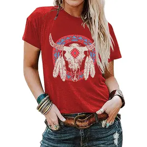 2023 Super Chique Aztec Vintage Bull Head Tees Vrouwen Oversized Grafische Vrouwen Zomer T-Shirt