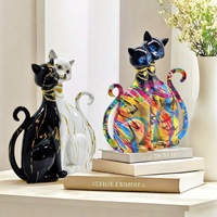 Nouvelle figurine décorative transfrontalière en résine époxy, motif chat graffiti, sculptée artistiquement, personnalisée, style art populaire, pour la maison et le vin