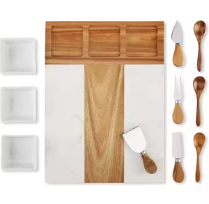 Ensemble cadeau plateau à fromages avec plateau rectangulaire en marbre et bois d'acacia facile à nettoyer et ensemble de couteaux - Product Image 4