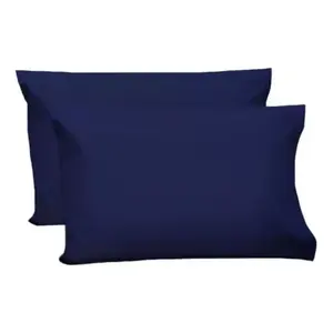 Paire de taies d'oreiller ultra douces standard, 100% coton tissé, fermeture enveloppante, usage domestique, bleu uni, rectangulaires, 81-90g - Product Image 1