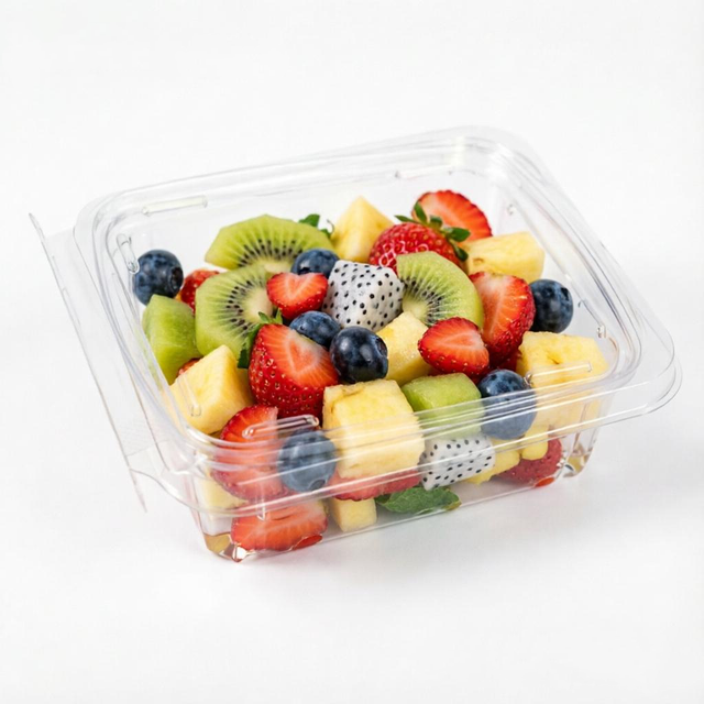 Recycled PET Clear Rectangle Plastic Food Containers with Proof Seal Tamper Evident for Salad Sushi Noodle Juice