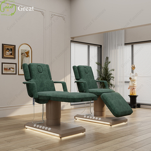 Cama de masaje de mesa facial de pestañas de tela verde esmeralda moderna cama de tratamiento médico eléctrica con 3 motores y Control de pie - Product Image 2