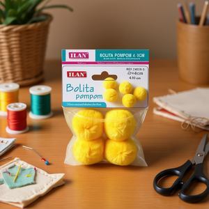 Ilan Bolita Pompom 4,0 cm Jaune Décorations Artisanales - Product Image 3