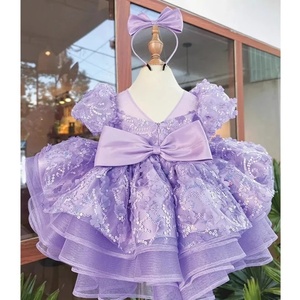 Abito da Principessa Viola Sognante per il Primo Compleanno della Bambina 2026 Nuovo <span class=keywords><strong>Vestito</strong></span> con Paillettes a <span class=keywords><strong>Farfalla</strong></span> a Maniche Corte per il Centenario del Neonato - Product Image 2