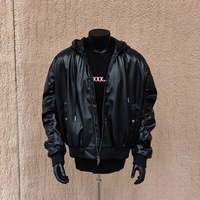 Blouson Bomber Homme Personnalisé en Cuir PU Noir avec Capuche Amovible et Fermeture Éclair – Style Décontracté Street Hip Hop – Vestes d'Hiver en Cuir pour Hommes