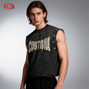 Vêtements pour hommes : T-shirt sans manches de sport de haute qualité, coupe ample, col ras du cou, avec logo personnalisé et perles, idéal pour la <span class=keywords><strong>gym</strong></span> - Nouvelle collection en promotion - Product Image 3