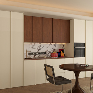 Aparador de Estilo Retro Cremoso Y1, Mueble Modular de Madera de Nogal para Sala de Estar, 900 mm de Altura, 5 Compartimentos, Almacenamiento de Pie - Product Image 1