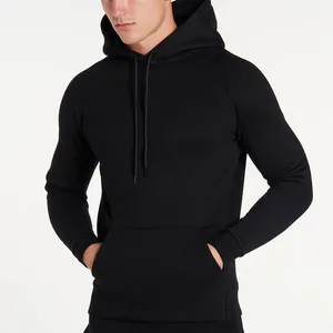 Sıcak satış slim fit drawstrings yumuşak hızlı kuru spor salonu siyah hoodies erkekler için