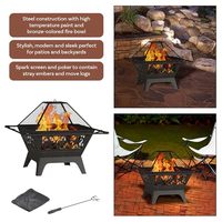 Brasero carré en acier de 32 pouces pour bois, foyer extérieur en métal avec grille à bois, écran anti-étincelles, pioche et couvercle pour jardin, patio, camping
