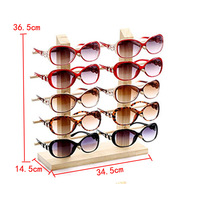 Présentoir en bois massif et verre double vitrine de lunettes en lin avec support d'affichage de lunettes de soleil