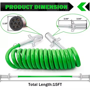 Cable Eléctrico En Espiral De 15 Pies Y 7 Vías, De Alta Calidad, En Plástico ABS, Resistente, De Color Verde, Para Remolques, Camiones Y Tractores - Product Image 5