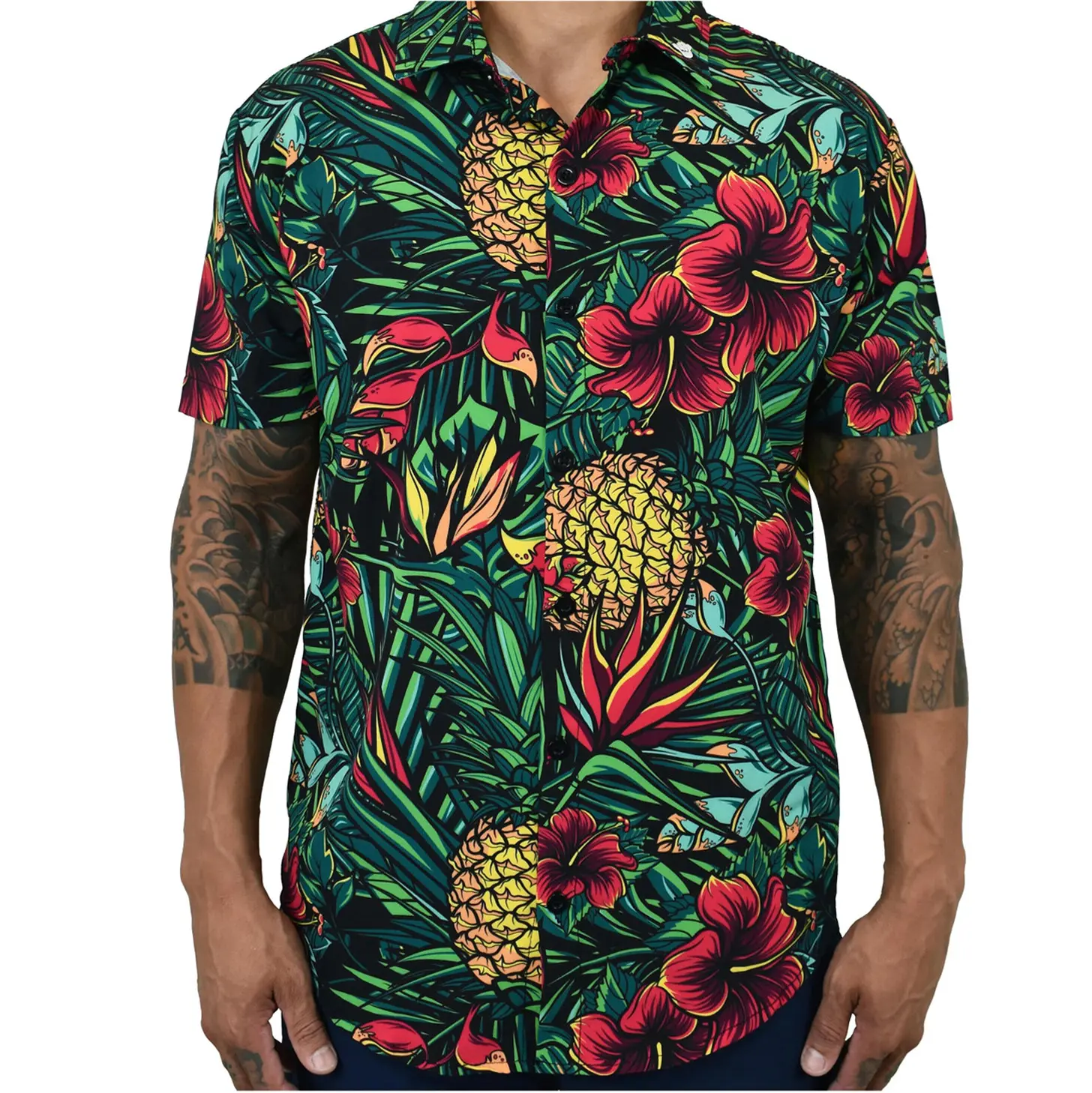 High Quality Floral Print Hawaii Shirts Custom Artwork Cotton Viscose Aloha Shirts
