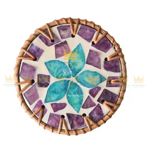 Posavasos de Mosaico de Concha de Nácar Natural, Portavasos de Ratán Hecho a Mano, Posavasos Redondo para Bebidas, Decoración para Mesa de Café - Product Image 3
