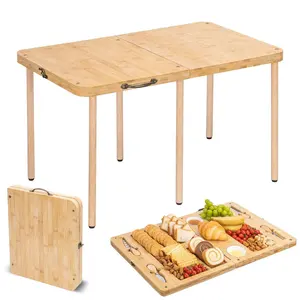 环保可折叠野餐桌 & 熟食板可调耐用柔性竹制折叠野餐桌户外野餐