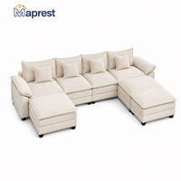 Canapé modulaire moderne en tissu en forme de L avec chaise longue inclinable et coussins moelleux pour salon