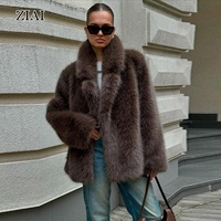 Veste en fausse fourrure mi-longue pour femme, col blazer, marron, fourrure écologique, manteau en fourrure de renard, manteau pour femme