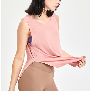 Chaleco deportivo sin mangas para mujer, ligero, con abertura lateral y bajo curvo, holgado, para yoga, correr y entrenamiento, venta al por mayor - Product Image 4