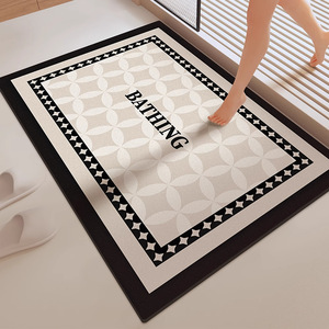 Diatomaceous Earth Bath <b>Mat</b> Rectangle Geometric Pattern Absorbent Quick Dry Non Slip For <b>Bathroom</b> Home Use - Product Image 1