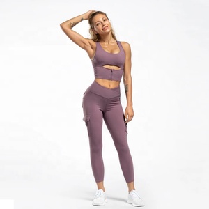 Soutien-gorge de sport et short de yoga pour femme, à maintien moyen, en Spandex/Polyester, avec bretelles en Y, pour l'été, avec logo personnalisé, vente en gros - Product Image 2