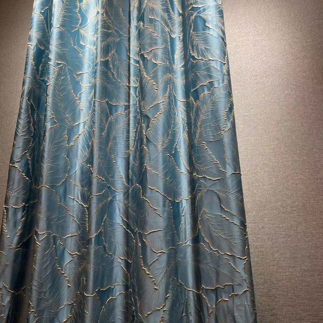 2022 Popular Style Deep Blue Leaves Retro Simple Style High Precision Jacquard Yarn Dyed Fabric for Clothes and Curtains