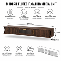 Moderner Wandmontierter Wohnzimmer-TV-Schrank mit Holzmaserung-Paneelen Seitliche Aufbewahrungstüren Zentrales Glasregal Anpassbares Design