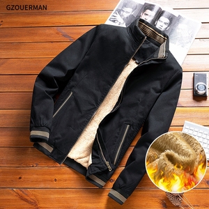 <span class=keywords><strong>M</strong></span>-4XL 2022新款时尚男士秋冬棉内羊毛拉链厚保暖衣服立领韩版夹克外套 - Product Image 2