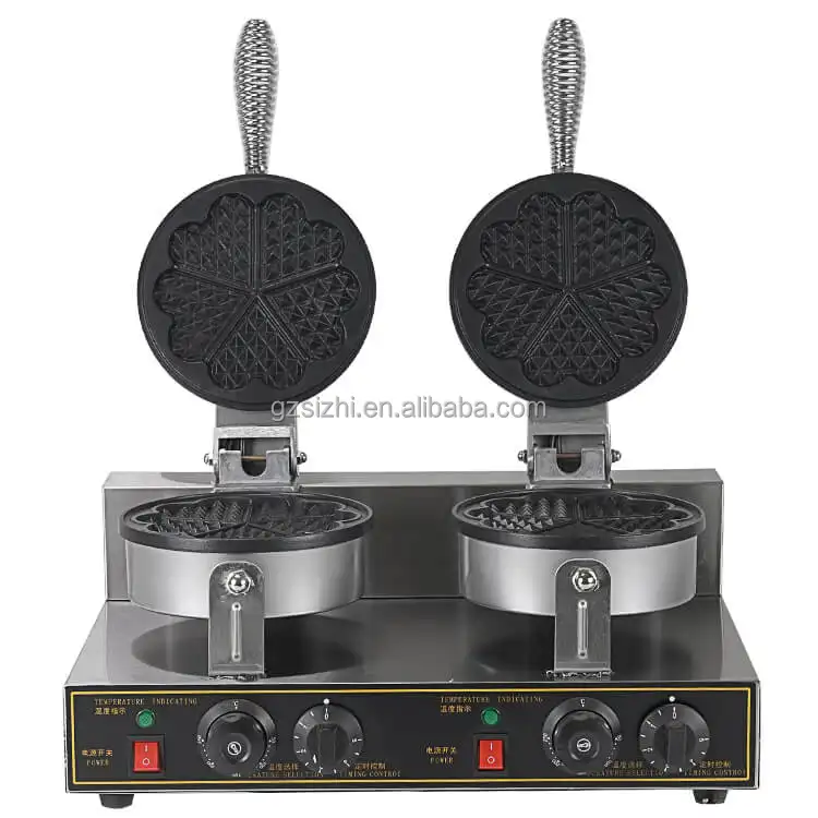Sizhi Wholesale Commercial Bakery Equipment Double Head Non Stick 10 Heart Shaped Waffle Baker Electric Waffle Maker